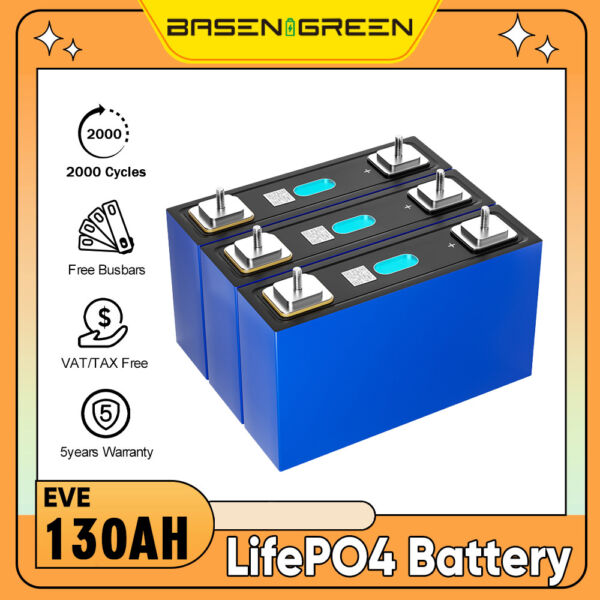 EVE 130Ah LiFePO4 3.2V Battery Diy Rechargeable Battery Pack For Electric Touring Car RV Solar Cells
