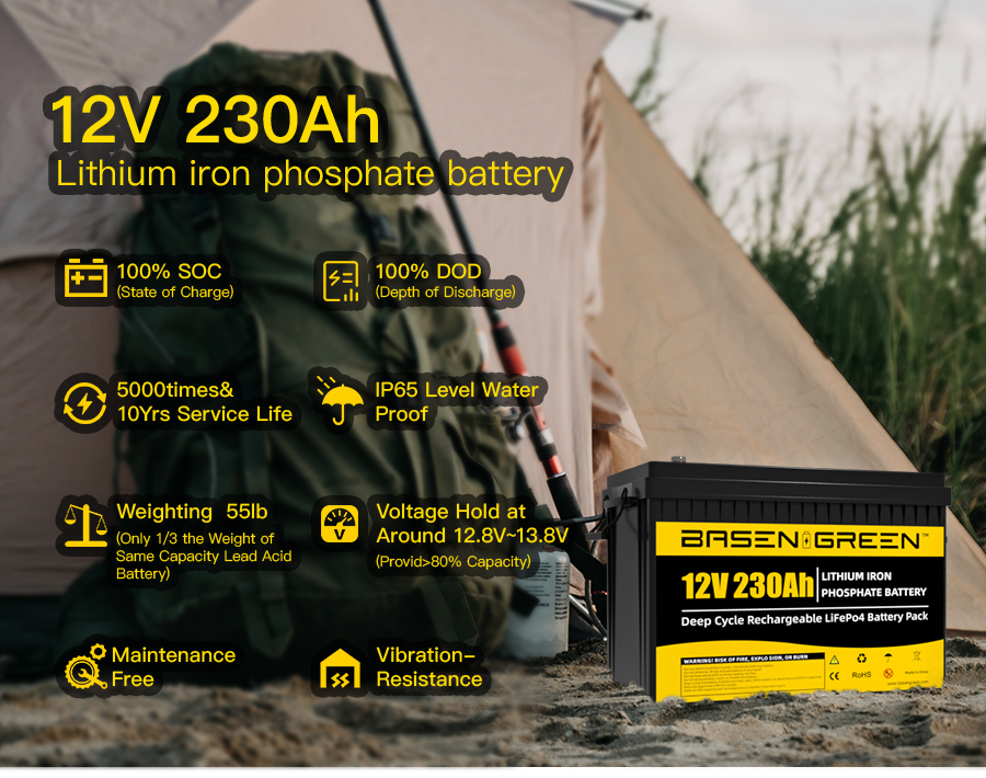 Basengreen Solar 24v 230Ah Lifepo4 battery pack deep cycle 24v lithium  battery - BASEN