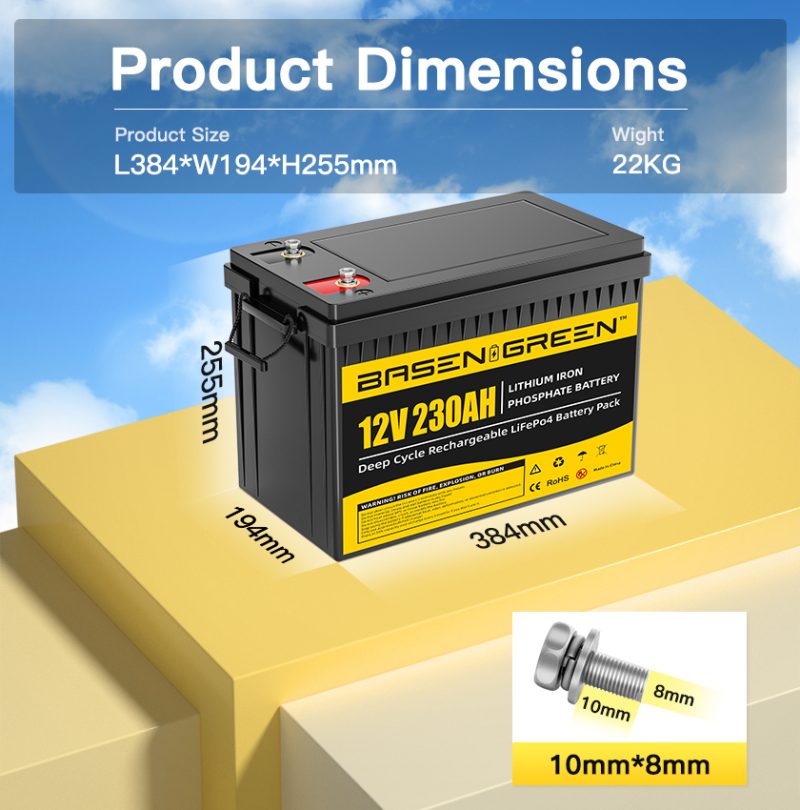 EU stock 12V 230ah LiFePO4 Battery Built-in 150A BMS with Bluetooth
