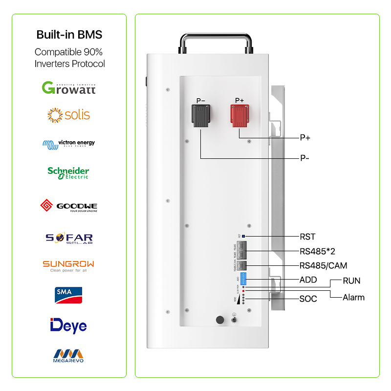 51.2V 100AH 5KWH montado na parede  LiFePO4 Bateria solar