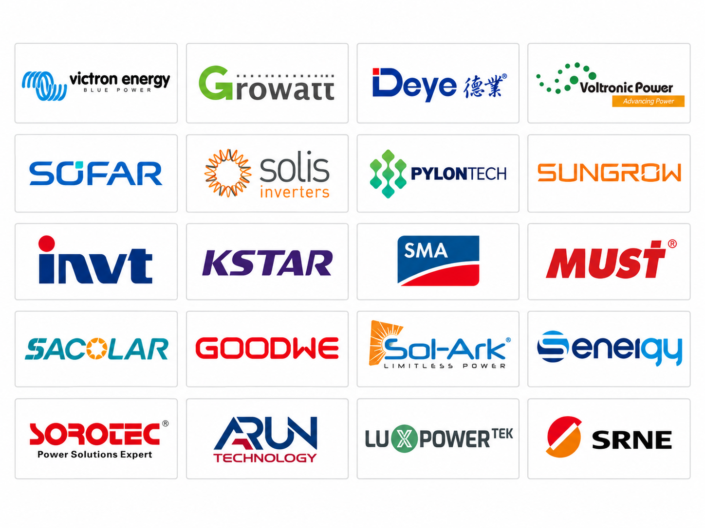 BasenGreen compatible inverter brands including Victron Growatt Deye Solis GoodWe SMA Sungrow and more