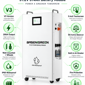 basengreen电池模块功能海报 51.2V 314ah 16KWh Wall Mounted Battery Pack LiFePO4
